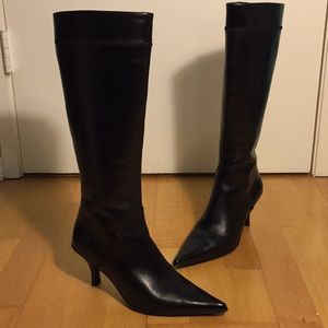 NEW Black Leather Point Toe High Heel Boots Browns